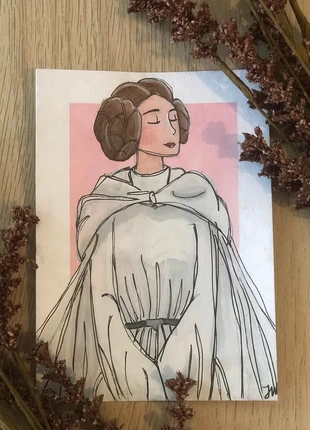 Aquarell Postkarte Prinzessin Leia Unikat, marque: Unikat von mir, état: Neuf avec étiquette, 6,00 €, 7,00 € Protection acheteurs incluse