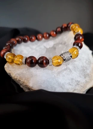 Bracelet pierres semi-précieuses Œil de tigre & Citrine, marca: lithotherapie, estado: Novo sem etiquetas, €12.00, €13.30 inclui Proteção do Comprador