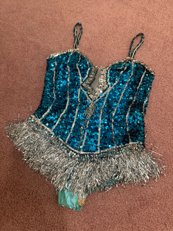 Small vintage blue sequin beaded bodysuit costume dance performance festival 1