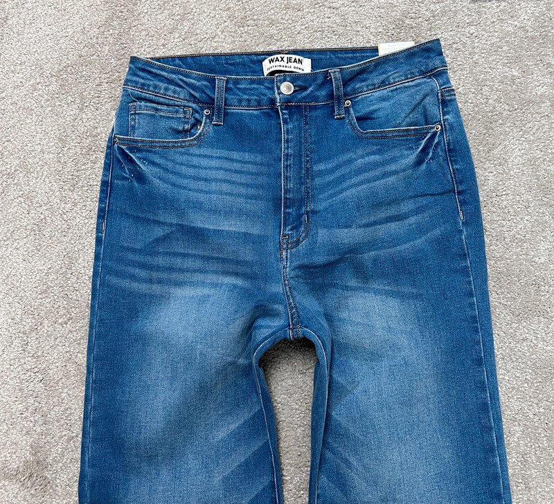 Wax Jeans Womens 13/31 Blue Denim Pants High Rise Flared Frayed Hems NWT 1