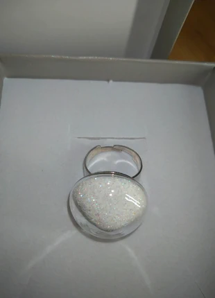 Bague ajustable cabochon en verre avec paillettes, merk: Fantaisie, staat: Heel goed, maat: Aanpasbaar, € 7,50, € 8,58 inclusief Kopersbescherming