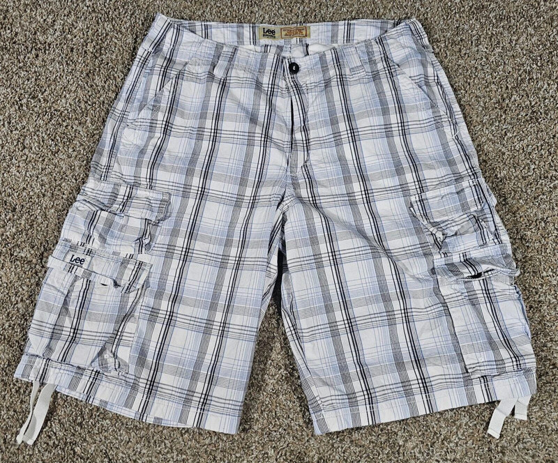 Lee Dungarees Cargo Shorts White Plaid Size 34 1