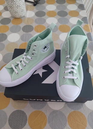 Converse montantes vert menthe pastel neuves avec boîte - Taille 38,5, merk: Converse, staat: Nieuw met prijskaartje, maat: 38.5, € 55,00, € 58,45 inclusief Kopersbescherming Pro
