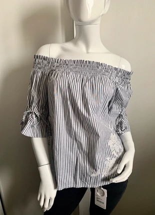 Blouse à rayures grises Gaudi, marke: Gaudi, zustand: Neu, größe: S / 36 / 8, 27,00 €, 29,05 € inklusive Vinted-Käuferschutz