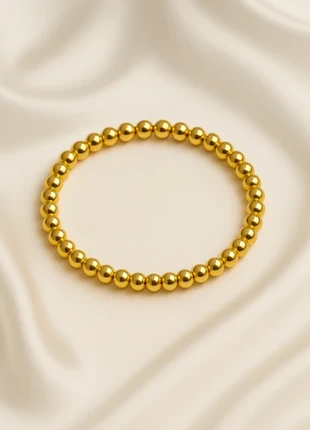 Stainless Steel Armband • 6mm Gouden Kralen • Elastisch • One Size, merk: By Jule Sieraden, staat: Nieuw met prijskaartje, € 8,95, € 10,10 inclusief Kopersbescherming Pro