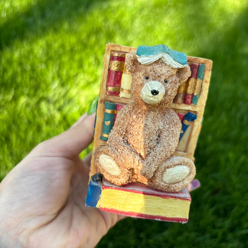 vintage book worm cottage core bear pen holder!! 1