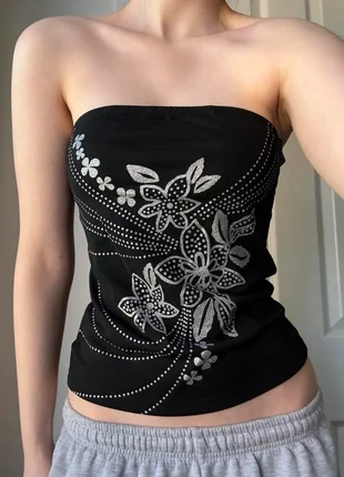 black silver graphic floral tube top, brand: Specchio, condition: Very good, size: M / UK 12-14, £20.00, £21.70 includes Buyer Protection
