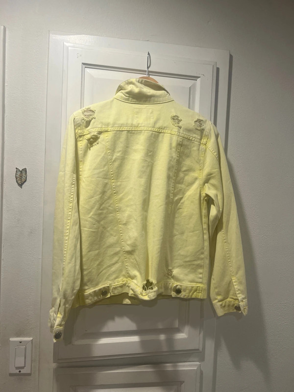 yellow distressed denim jacket 2
