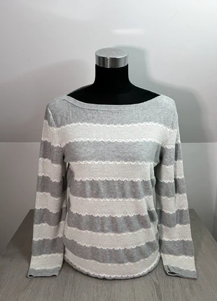 Tommy Hilfiger | Pull rayé gris clair & blanc col bateau | femme L (FR 42) | PTF-111, marque: Tommy Hilfiger, état: Très bon état, taille: L / 40 / 12, 19,90 €, 21,60 € Protection acheteurs (Pro) incluse