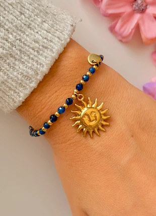 Bracelet soleil perles bleues breloque doré, marca: ezak, estado: Muy bueno, 8,50 €, 9,63 € Protección al comprador Pro incluida