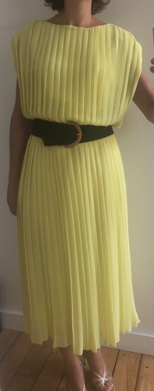 Robe longue 100 pliss e jaune p le