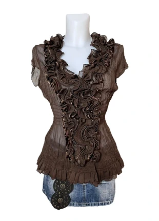 Top voile froufrous cintré marron vintage y2k, marque: COQUETTE, état: Très bon état, taille: L / 40 / 12, 30,00 €, 32,20 € Protection acheteurs (Pro) incluse