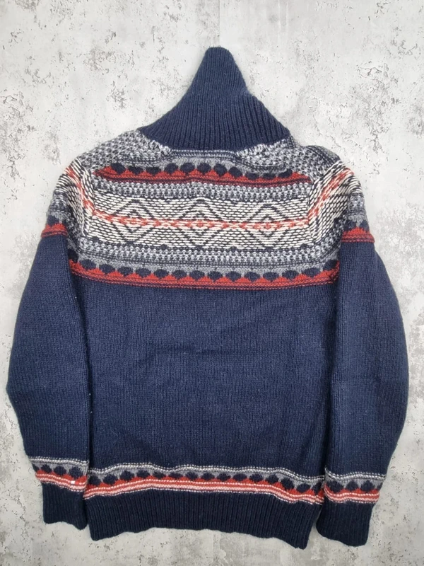 Pull col châle bleu marine à motifs Tommy Hilfiger – Taille M Homme (mesures en photos) - photo numéro 4