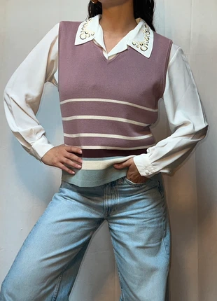 Pull sans manche à rayure col v vintage en laine, marke: Vintage Dressing, zustand: Sehr gut, größe: S / 36 / 8, 8,50 €, 9,63 € inklusive Vinted-Käuferschutz