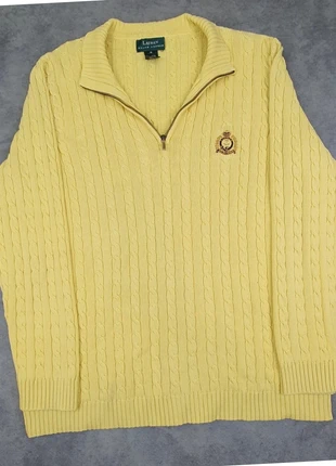 Pull jaune quart zip torsadé coton marque Lauren Ralph Lauren taille 1X femme (XL), marca: Lauren Ralph Lauren, estado: Muito bom, tamanho: XL / 42 / 14, €35.00, €37.45 inclui Proteção do Comprador Pro