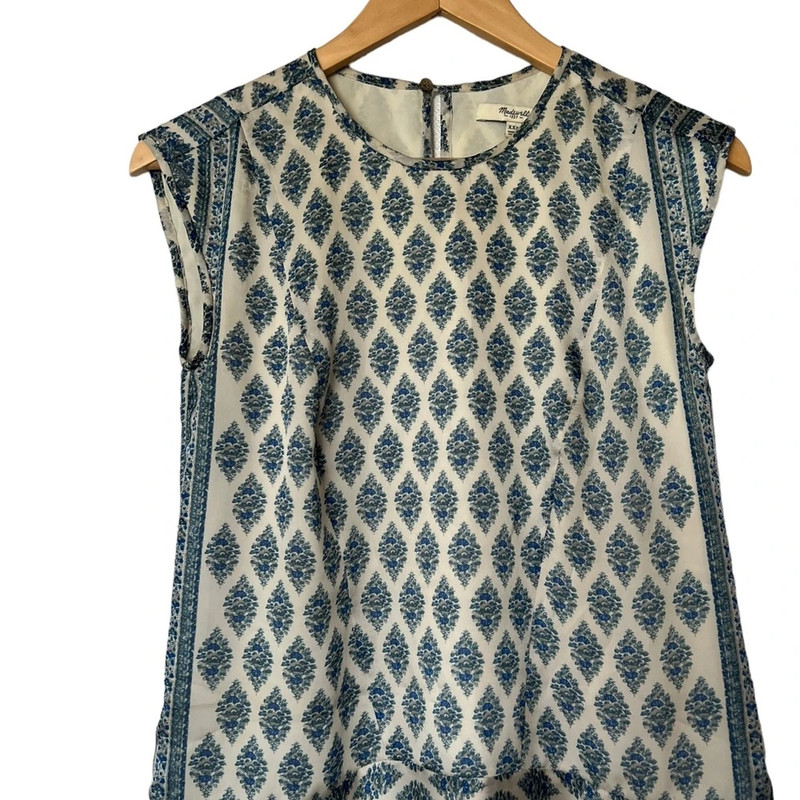 Madewell Floral Paisley Satin Sleeveless Blue Dress 2