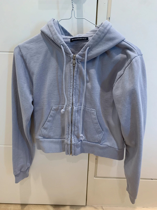 Brandy Melville Gray Crop Zip-up Hoodie Sweater Jacket 