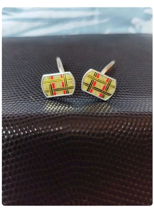 Boutons de manchette vintage métal argenté décor rouge noir doré, marque: Vintage, état: Bon état, 12,00 €, 13,30 € Protection acheteurs incluse