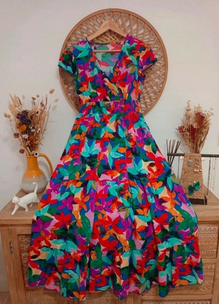 Vestido largo de verano con estampado floral multicolor, talla M, marque: Local, état: Neuf sans étiquette, taille: M / 38 / 10, 32,00 €, 34,30 € Protection acheteurs incluse