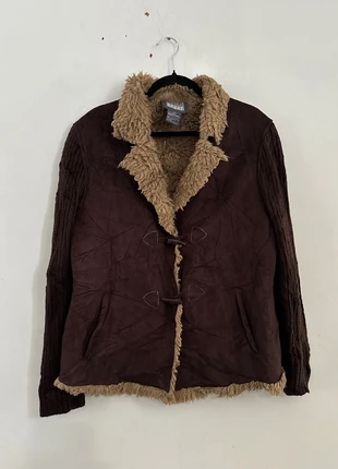 Bill Blass Sport Faux Shearling Jacket 🤎 Size L – Brown Suede Look with Knit Sleeves, brand: Bill Blass Sport, condition: Good, size: L / UK 16-18, £25.00, £26.95 includes Buyer Protection