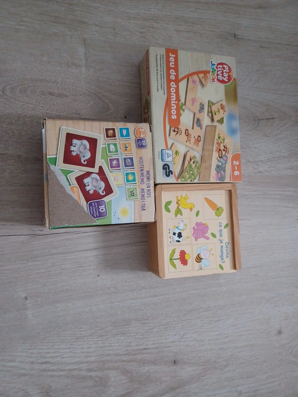 Un lot de jouets en bois pour enfant comprenant des domi…