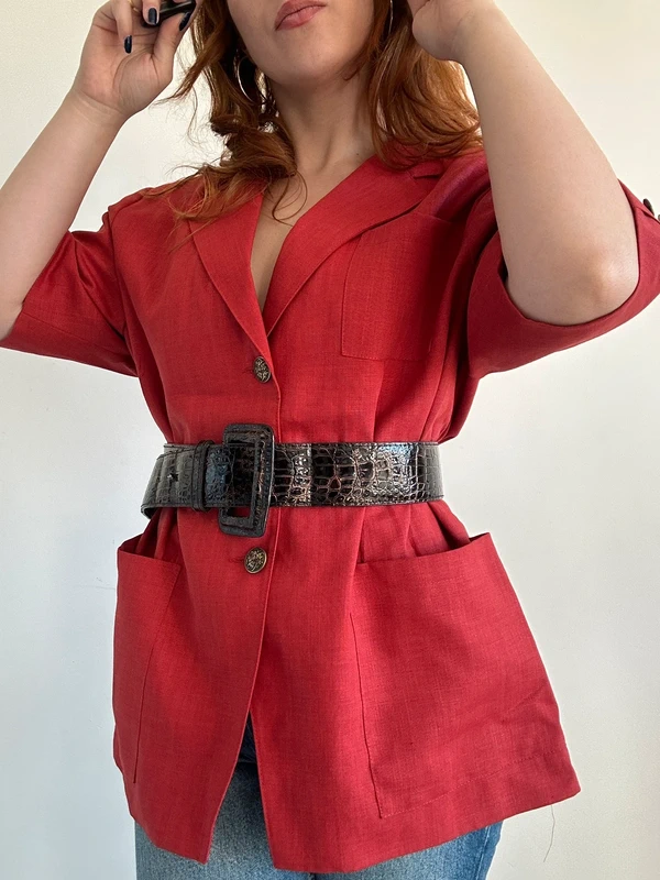 Veste tailleur vintage années 80 à manches courtes rouge taille L/XL 🥀 - photo numéro 2