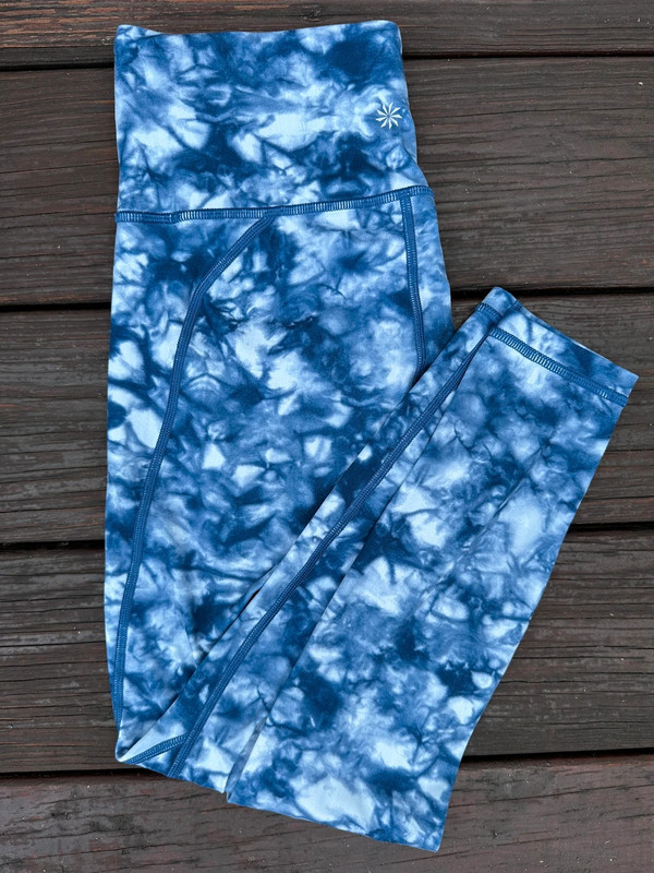 Athleta Women's Blue Tie Dye Fitted Athletic Leggings XS Extra Small  RN54023
