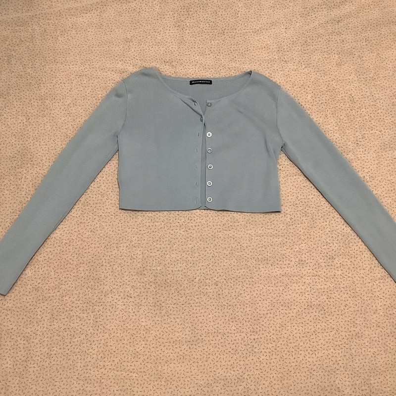 Brandy Melville Pastel Blue Cotton Coquette Preppy Cropped Cardigan One Size 2