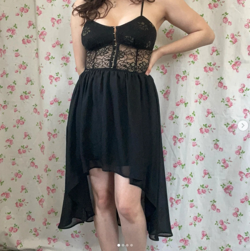 00s Hi Low Lace Overlay black cami dress 1