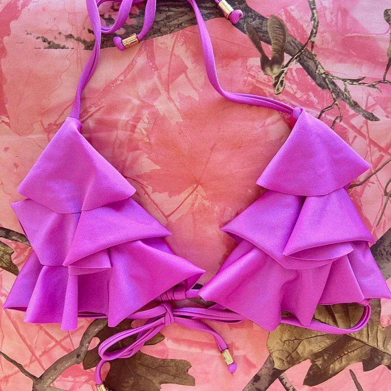 y2k vintage 2000s purple pink ruffle triangle bikini top 3