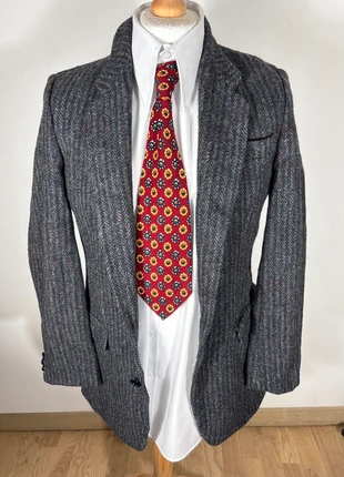 Blazer Harris Tweed bleu gris chevron vintage laine écossaise tissée main taille EU 50 (M), brand: Harris Tweed, condition: Very good, size: M, €55.00, €58.45 includes Buyer Protection