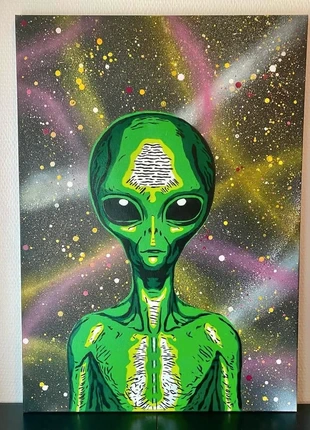 Tableau extra terrestre Alien ovni street art artiste peinture décoration intérieur, état: Neuf sans étiquette, 100,00 €, 105,70 € Protection acheteurs incluse