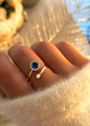 Duo bagues 2 en 1 ajustables dorées acier inoxydable pierre bleue et zircon, marke: Bijouterie Paribell, zustand: Sehr gut, größe: Größenverstellbar, 13,50 €, 14,88 € beinhaltet Vinted-Käuferschutz Pro