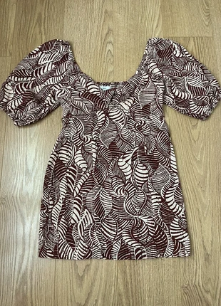 Robe à motifs, marron et beige, merk: Mango, staat: Nieuw zonder prijskaartje, maat: S / 36 / 8, € 5,00, € 5,95 inclusief Kopersbescherming