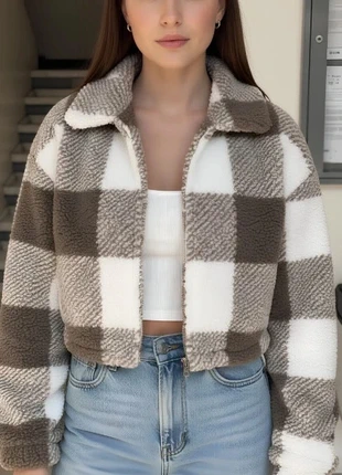 veste sherpa à carreaux beige blanc, brand: Nivoria, condition: Very good, size: M / 38 / 10, €35.00, €37.45 includes Buyer Protection