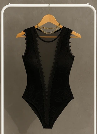 Body noir dentelle et tulle transparent – élégant et sexy, marque: sans marque, état: Neuf avec étiquette, taille: L / 40 / 12, 19,90 €, 21,60 € Protection acheteurs incluse