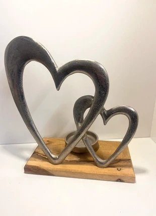 Lovely rustic wooden and metal double hearted tealight candle holder decorative kitsch, brand: Reclaimed Vintage, condition: Very good, £16.99, £18.54 includes Buyer Protection