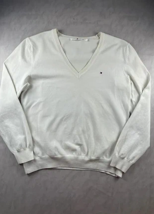 Pull à Col V Tommy Hifiger, Logo Brodé, Blanc, Taille L, marca: Tommy Hilfiger, estado: Bom, tamanho: L / 40 / 12, €7.00, €8.05 inclui Proteção do Comprador Pro