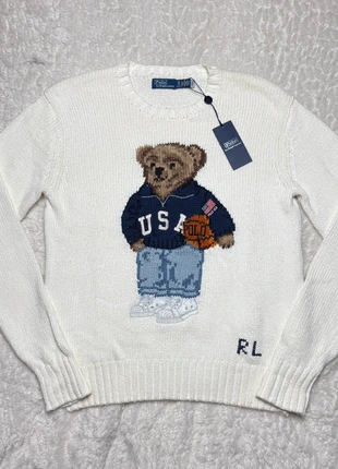 Pull col rond Ralph Lauren Bear pour femme blanc en coton et lin • Taille XS • Neuf, merk: Ralph Lauren, staat: Nieuw met prijskaartje, maat: XS / 34 / 6, € 370,00, € 389,20 inclusief Kopersbescherming Pro