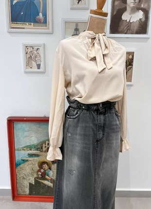 L Camicia panna con fiocco al collo Terranova – effetto satin, marca: Terranova, estado: Muy bueno, tamaño: S / 36 / 8, 5,00 €, 5,95 € Protección al comprador incluida