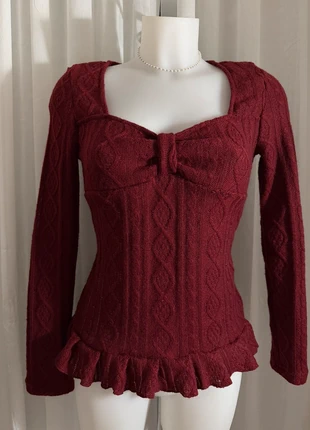 Pull bordeaux col en V avec noeud coquette S, brand: COQUETTE, condition: Very good, size: S / 36 / 8, €23.50, €25.38 includes Buyer Protection