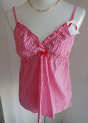 Haut débardeur carreaux rouge et blanc fines bretelles neuf avec étiquette T.L Tex, merk: TEX, staat: Nieuw met prijskaartje, maat: L / 40 / 12, € 5,20, € 6,16 inclusief Kopersbescherming Pro