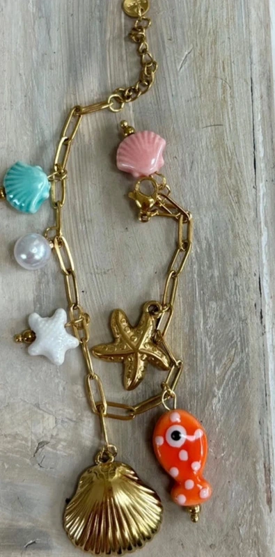 Bracelet tendance breloques poissons et coquillages - photo numéro 4