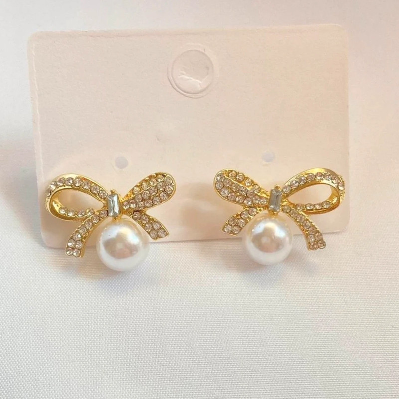 Bow White Pearl Stud Earrings 1