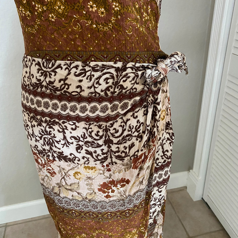 Vintage garden fairy brown tan boho hippie wrap midi maxi dress 5