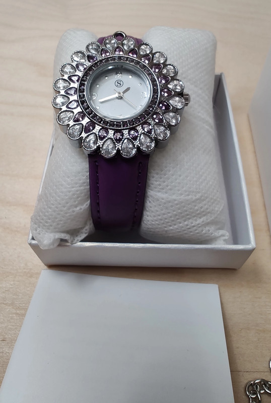 2 Piece Strada Japanese Movement Floral Design Water Resistant Watch Purple 4