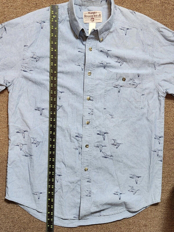 Wrangler Rugged Wear  Button Down Shirt Geese Bird Print Large Blue Short Sleeve 3