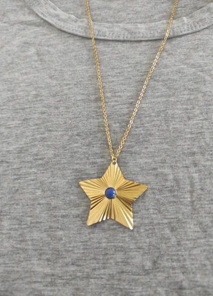 Collier doré avec pendentif étoile et Lapis lazuli, chaîne et pendentif en acier inoxydable, marque: sans marque, état: Très bon état, 13,00 €, 14,35 € Protection acheteurs incluse