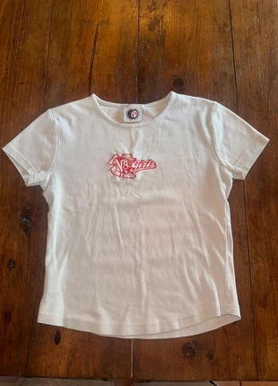 Off white V8 Girls baby tee with red accents #Y2KFashion #GrungeVibes #v8, brand: Sly Spirt, condition: Good, size: S / UK 8-10, £14.40, £15.82 includes Buyer Protection