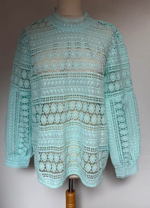 Blouse manches longues dentelle bleu turquoise transparent Kiabi taille XL, merk: Kiabi, staat: Nieuw zonder prijskaartje, maat: XL / 42 / 14, € 8,00, € 9,10 inclusief Kopersbescherming Pro